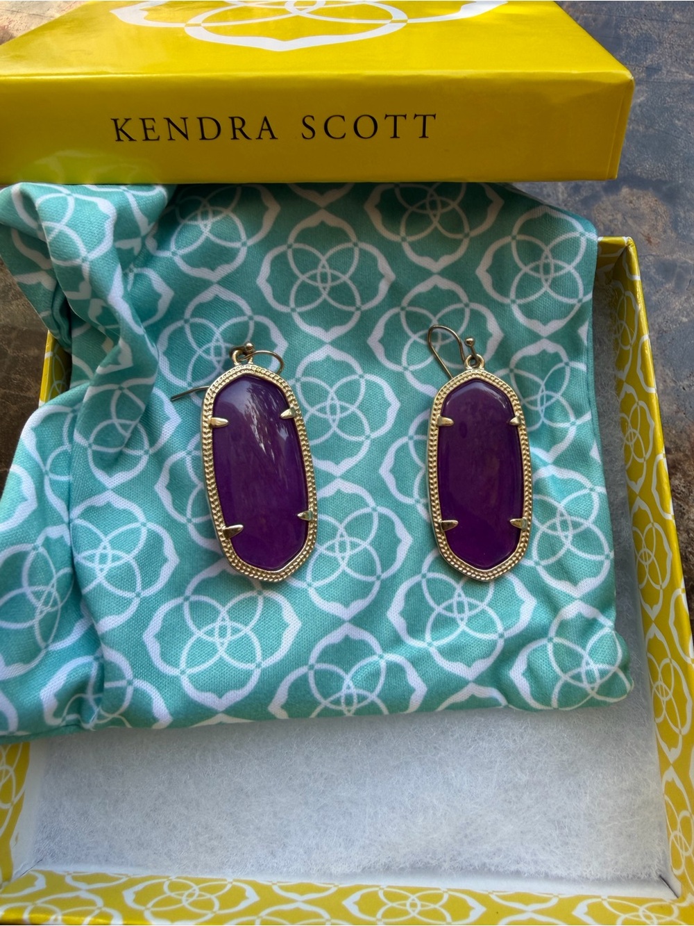 Kendra Scott Gold-Trimmed Purple Drop Earrings